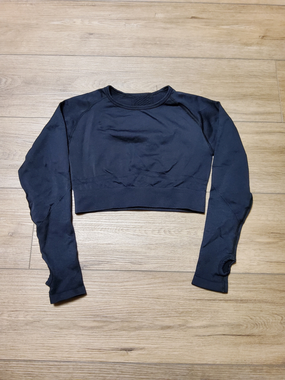 AYBL Cropped Long Sleeve Mesh Detail Logo Band Workout Top